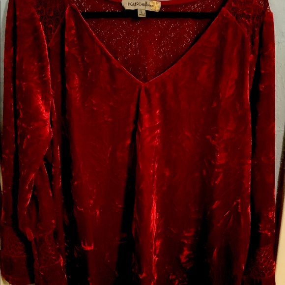 Red / Crimson Crushed Velvet Top - Picture 8 of 8